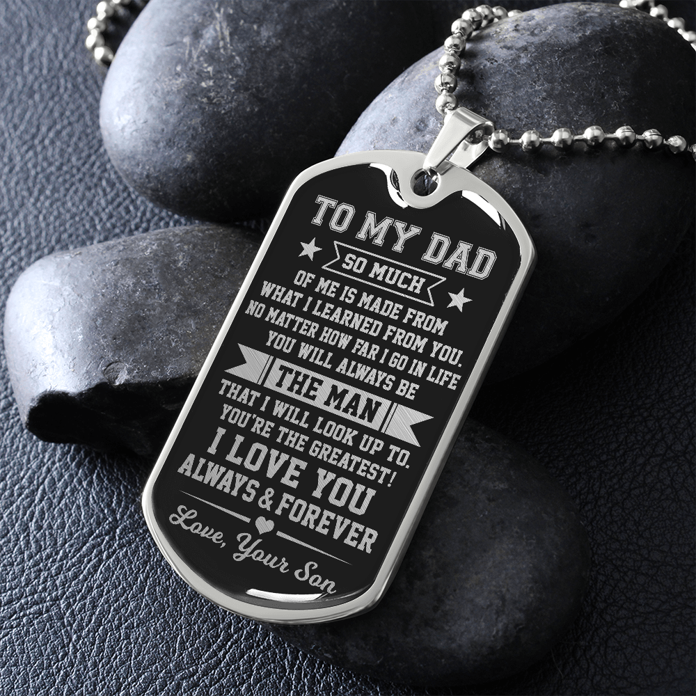 To My Dad Dog Tag Necklace | I Learned From You | Christmas Gift for Dad