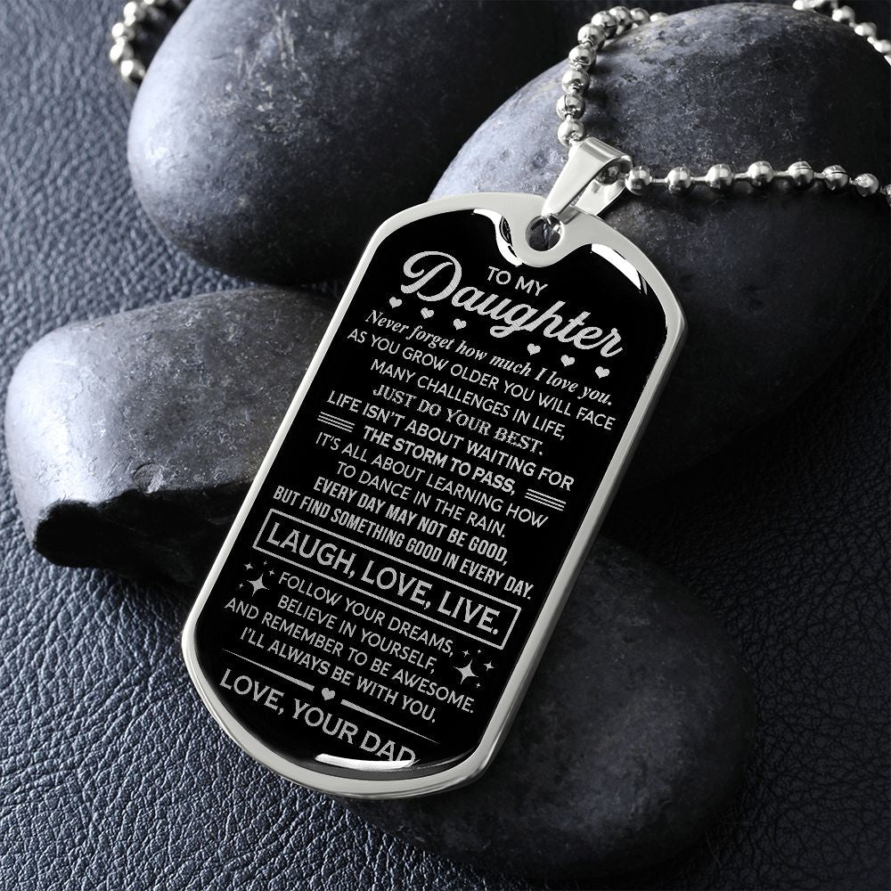 Daughter Remember To Be Awesome, Dog Tag Necklace, Gift for Daughter from Dad
