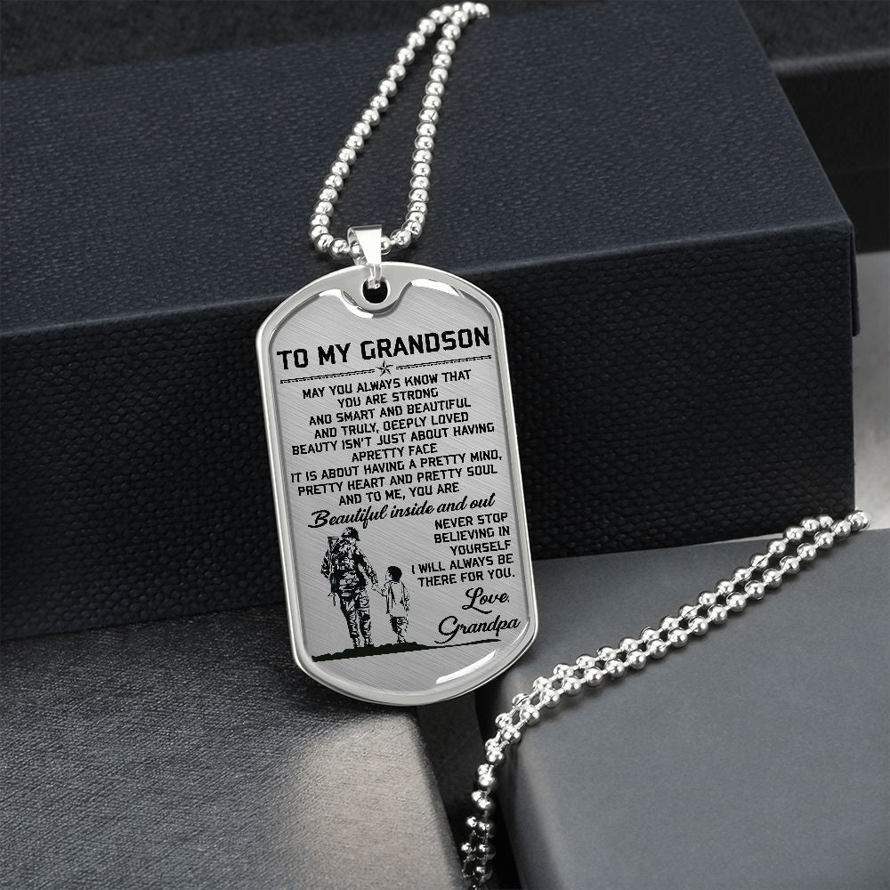 Grandpa To Grandson | Beautiful Inside And Out | Dog Tag Necklace | Christmas Gift For Grandson