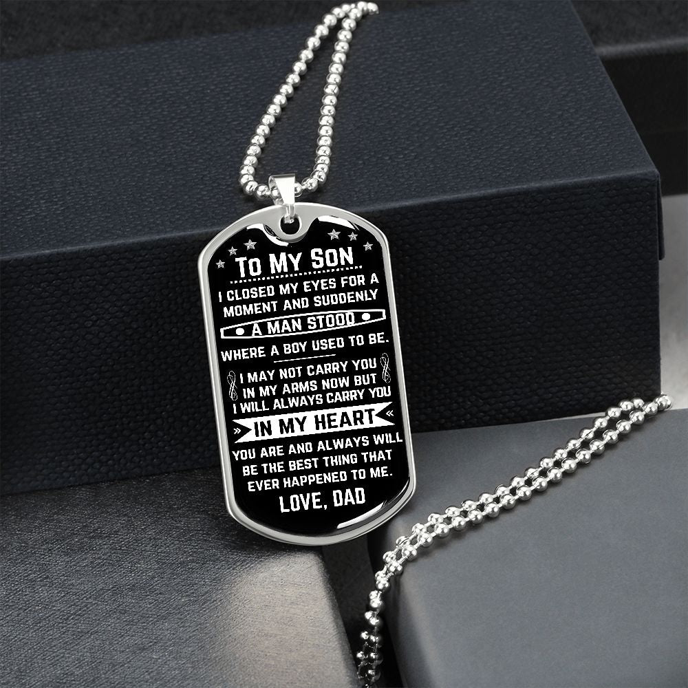 To My Son | Always Carry You In My Heart | Dog Tag Necklace | Gift for Son from Dad
