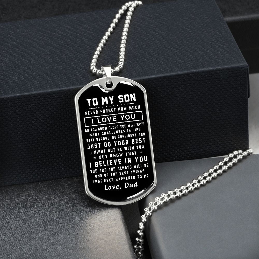 To My Son Gift From Dad | Stay Strong Be Confident | Dog Tag Necklace