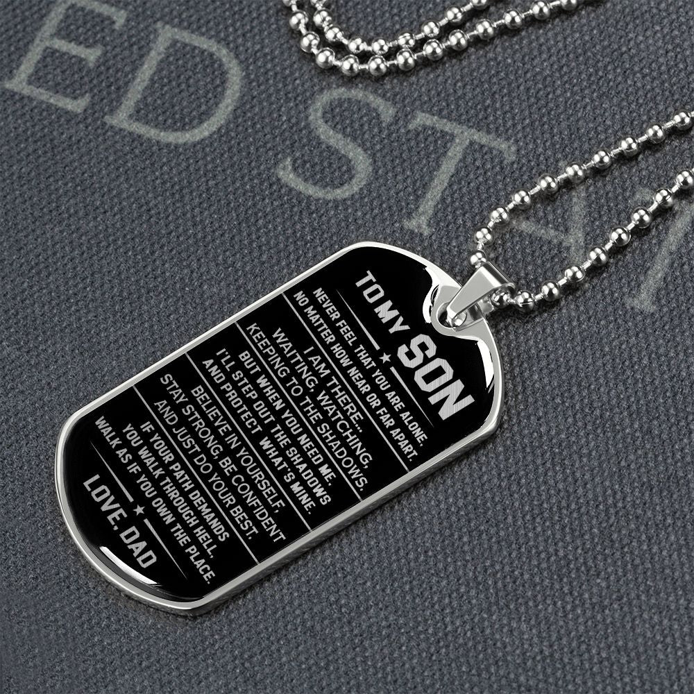 To My Son Dog Tag Necklace, Believe In Yourself, Gift For Son From Dad