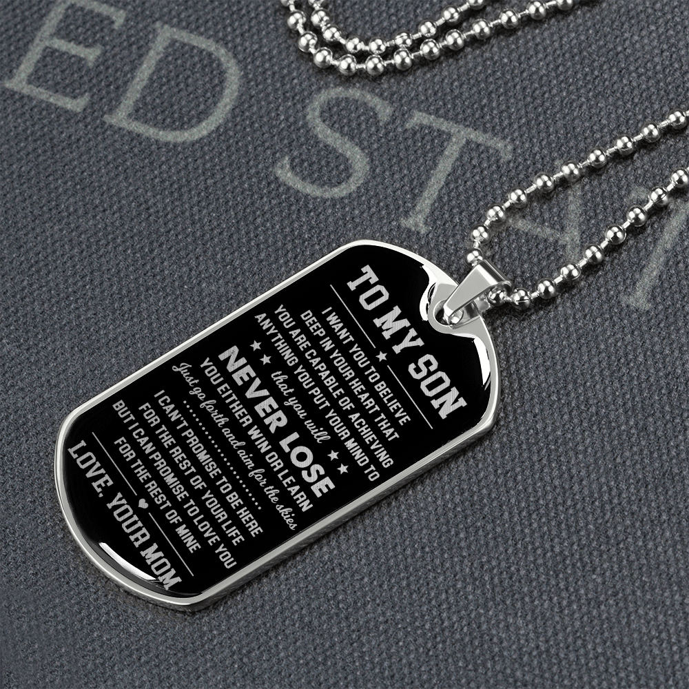 To My Son Dog Tag Necklace | Never Lose | Gift for Son from Mom