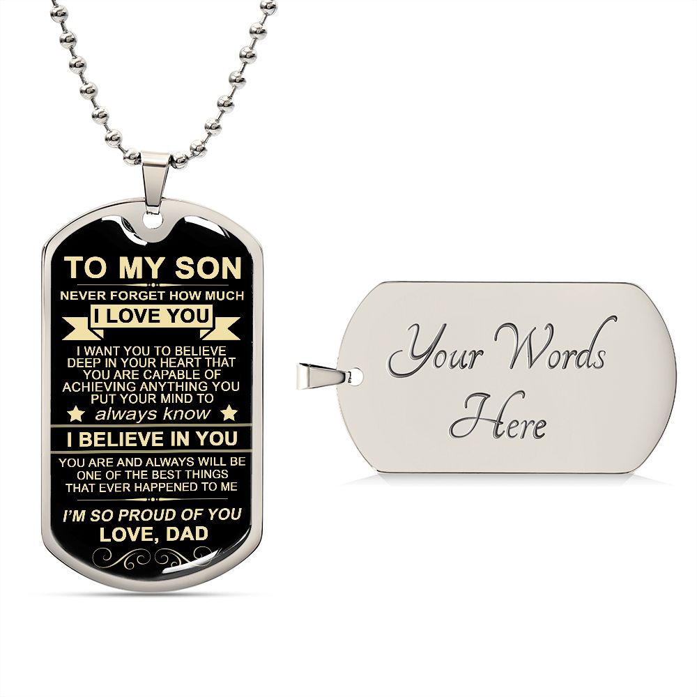 To My Son From Dad | I'm So Proud Of You | Dog Tag Necklace Custom Engraving