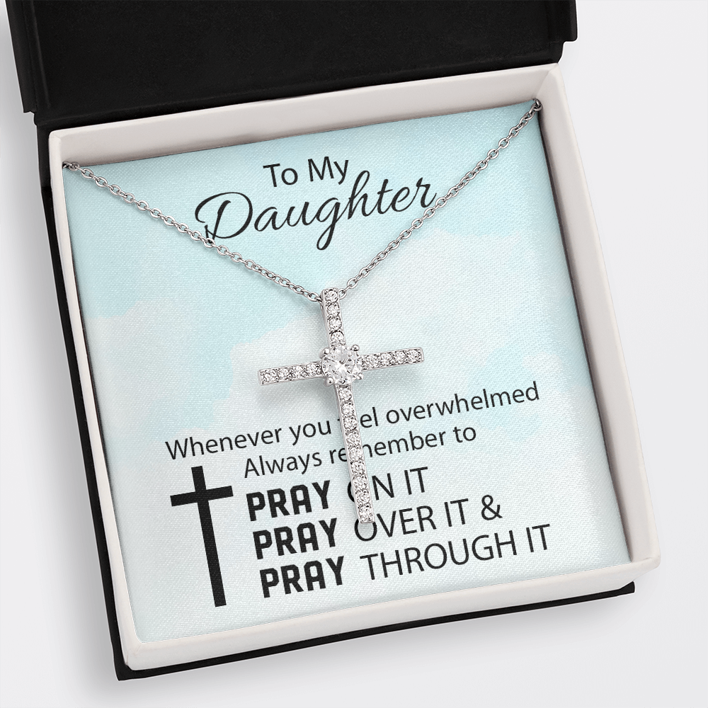 To My Daughter Gift | CZ Cross Necklace | Pray On It
