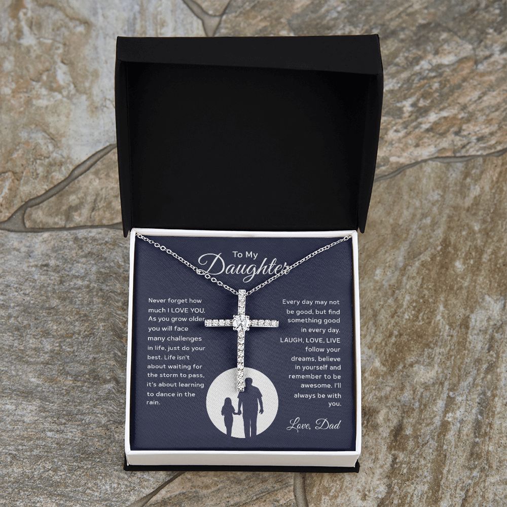 Daughter Believe In Yourself, CZ Cross Necklace, Anniversary Gift Idea For Daughter From Dad