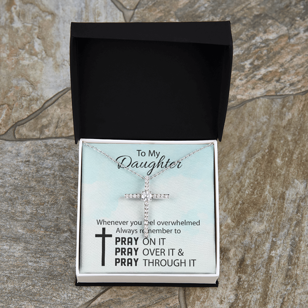 To My Daughter Gift | CZ Cross Necklace | Pray On It