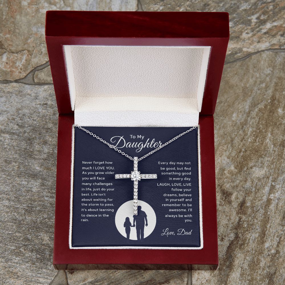 Daughter Believe In Yourself, CZ Cross Necklace, Anniversary Gift Idea For Daughter From Dad