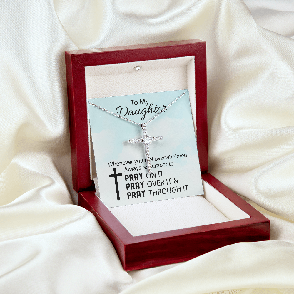 To My Daughter Gift | CZ Cross Necklace | Pray On It