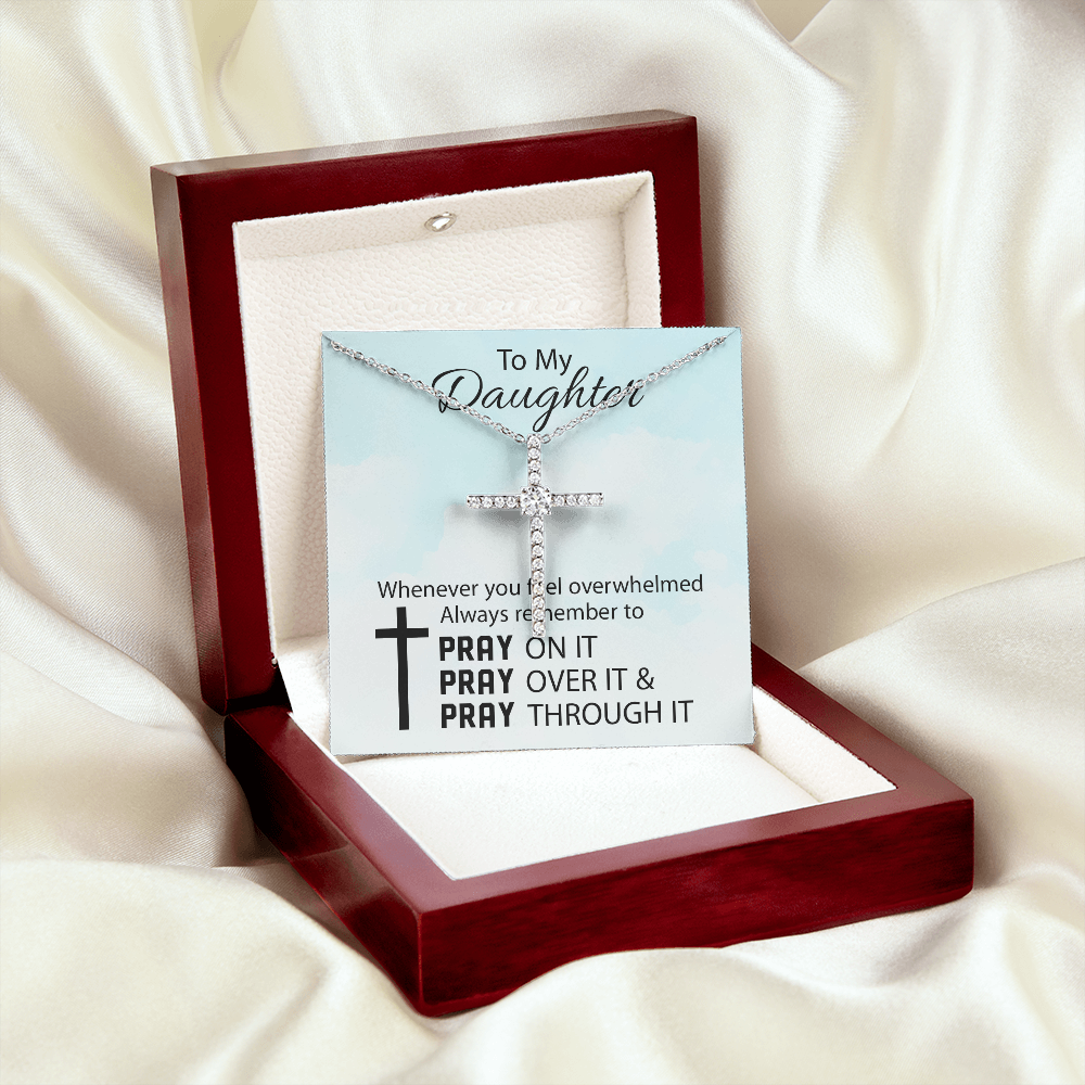To My Daughter Gift | CZ Cross Necklace | Pray On It