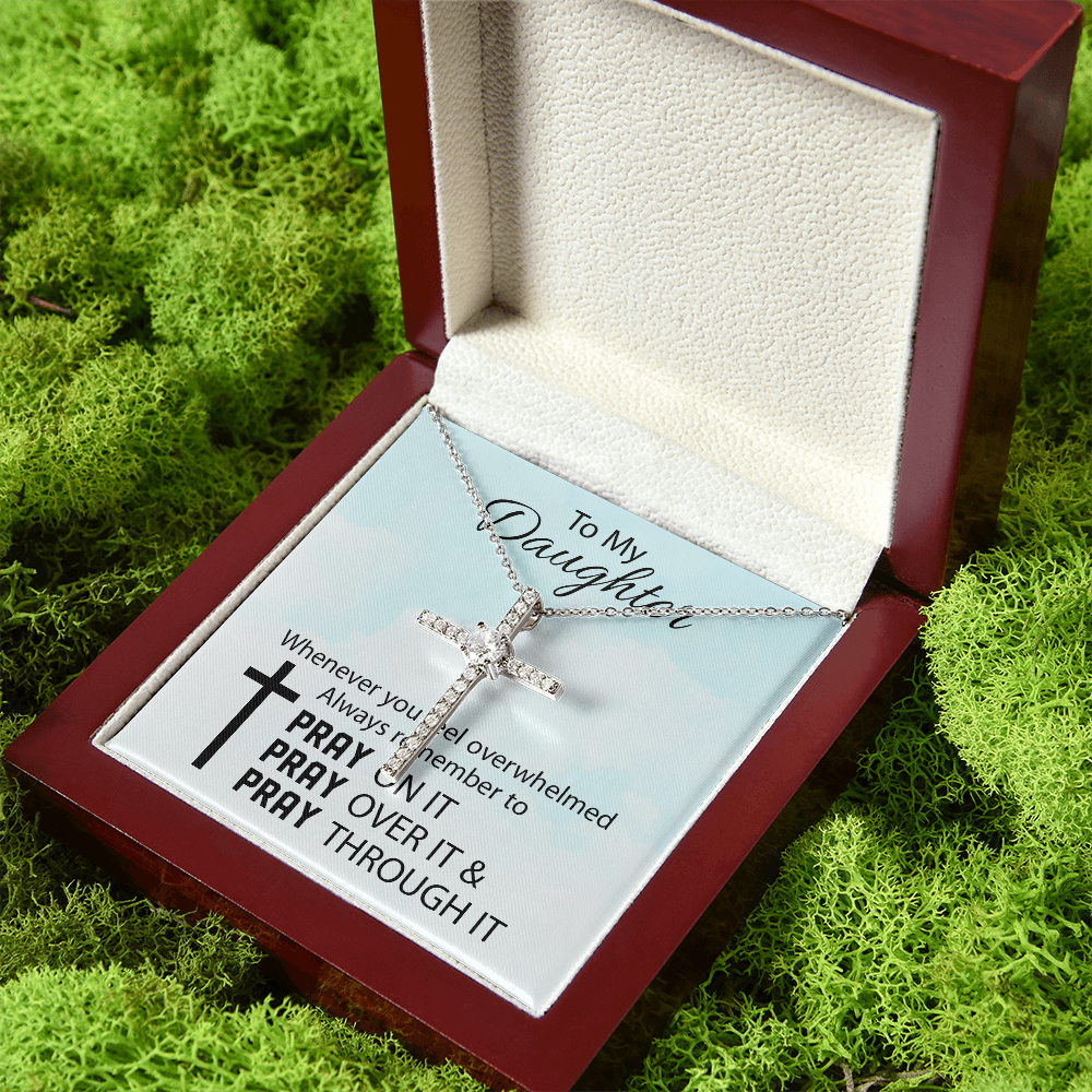 To My Daughter Gift | CZ Cross Necklace | Pray On It