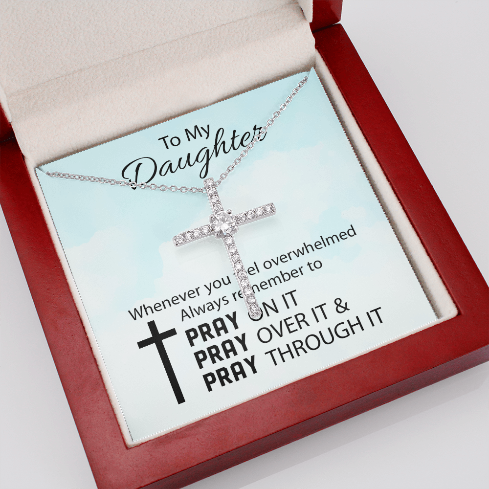 To My Daughter Gift | CZ Cross Necklace | Pray On It