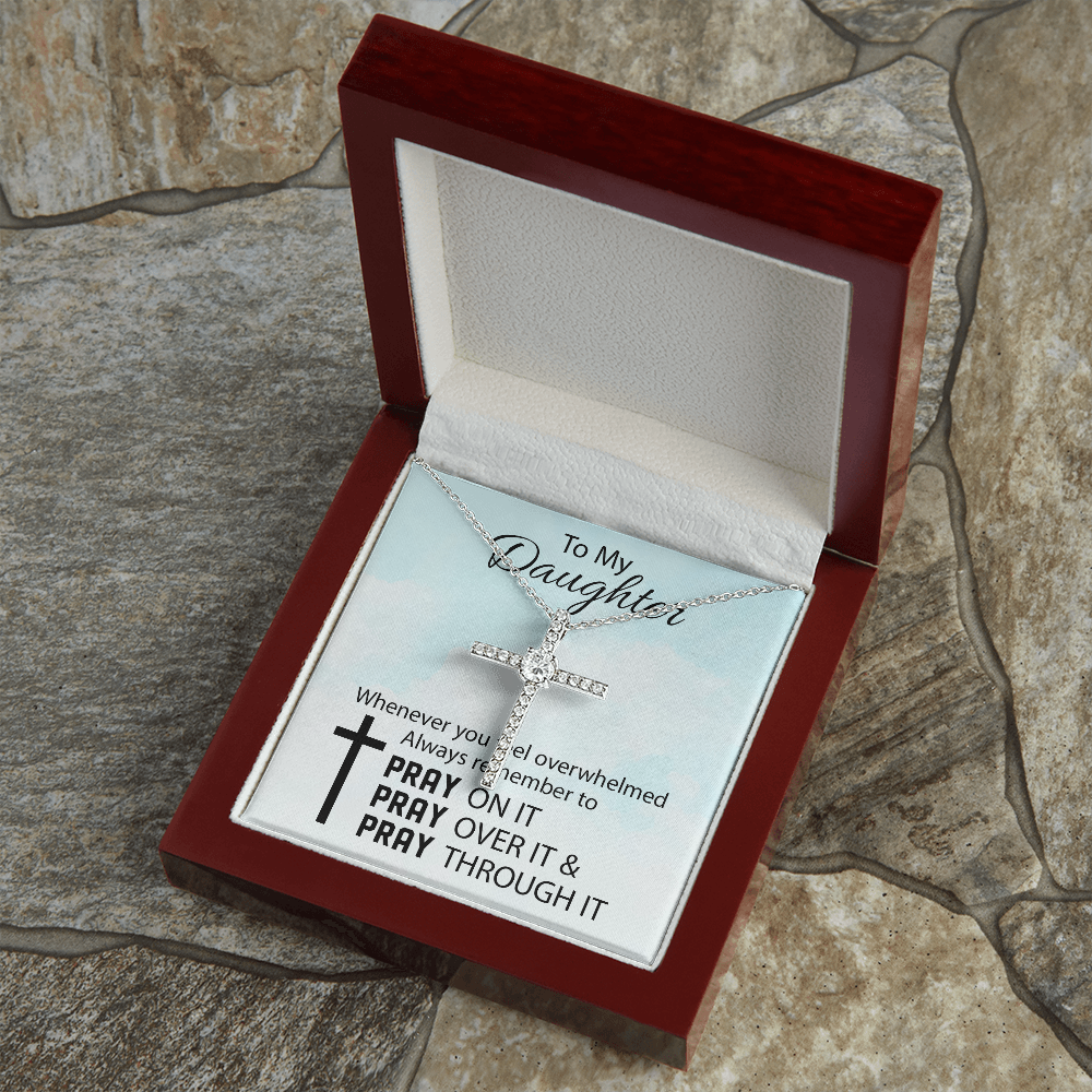 To My Daughter Gift | CZ Cross Necklace | Pray On It
