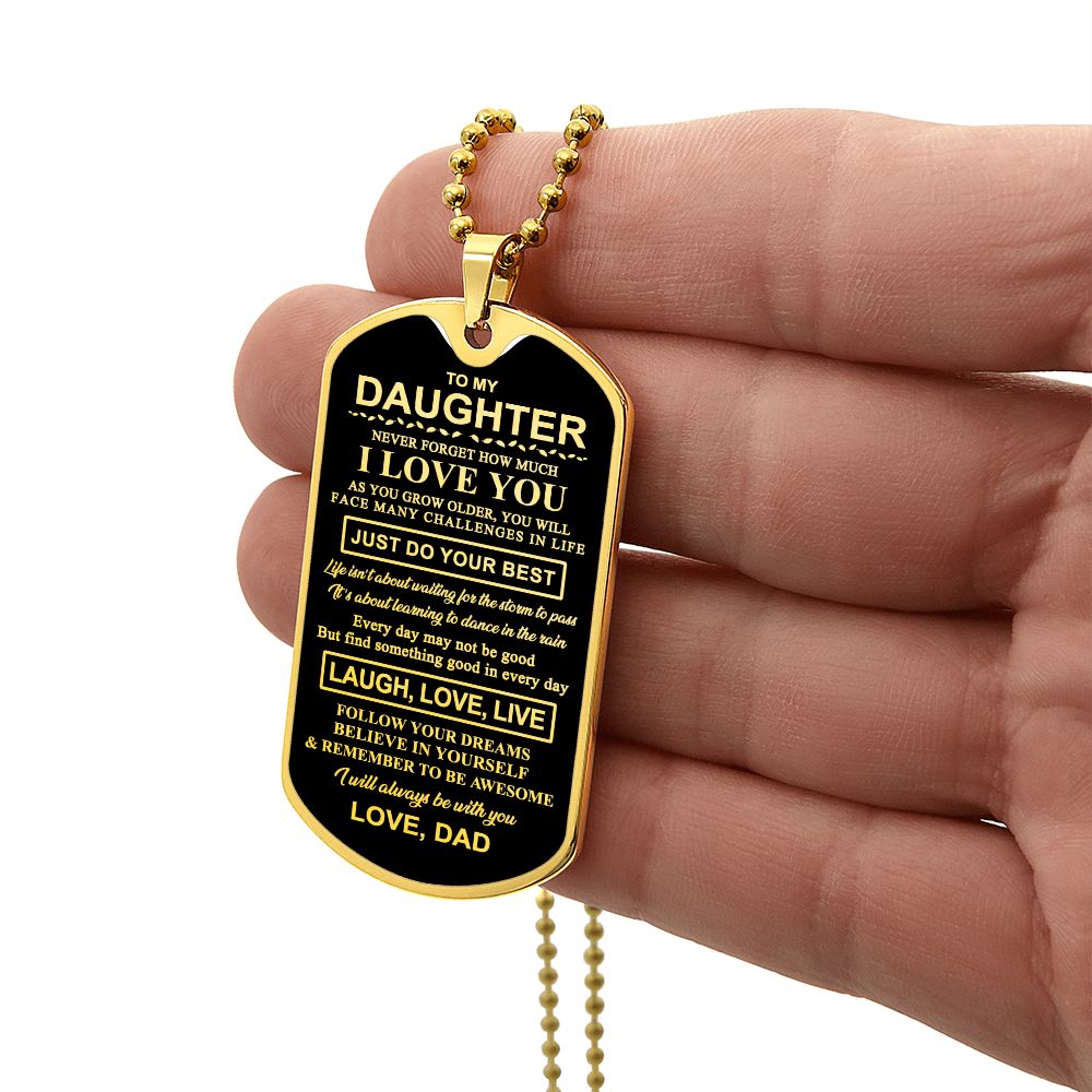 Daughter Laugh Love Live, Dog Tag Necklace, Graduation Gift, Birthday Necklace Gift For Daughter From Dad