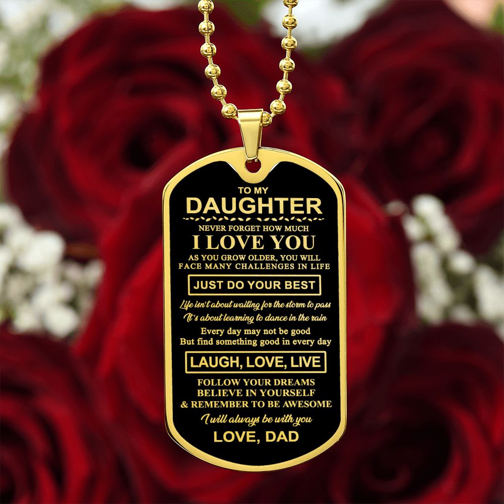 Daughter Laugh Love Live, Dog Tag Necklace, Graduation Gift, Birthday Necklace Gift For Daughter From Dad