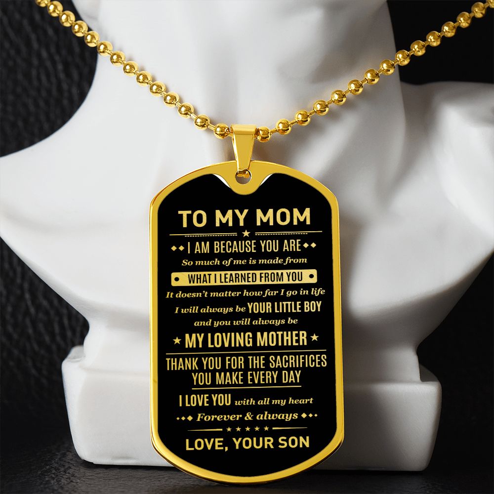 To My Mom - I Am Because You Are, Dog Tag Necklace Gift