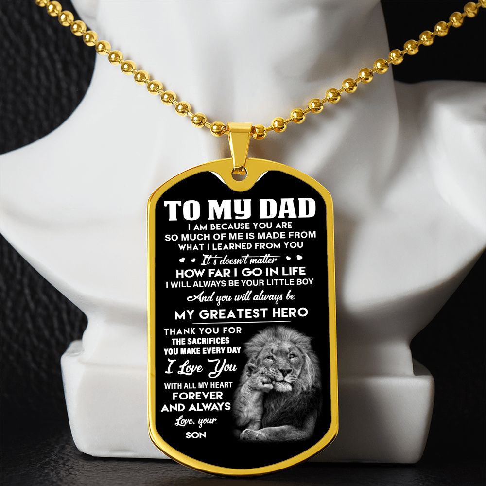 Dad My Greatest Hero, Dog Tag Necklace, Father's Day Gift For Dad