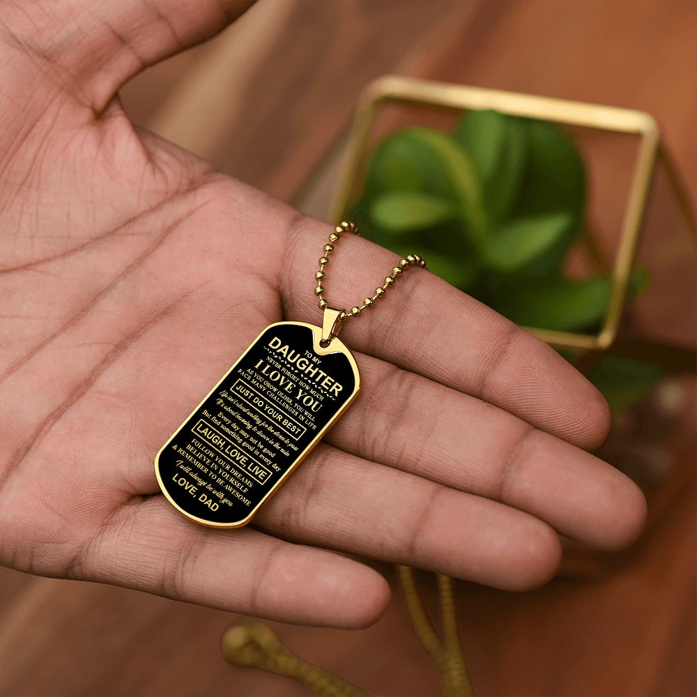 Daughter Laugh Love Live, Dog Tag Necklace, Graduation Gift, Birthday Necklace Gift For Daughter From Dad