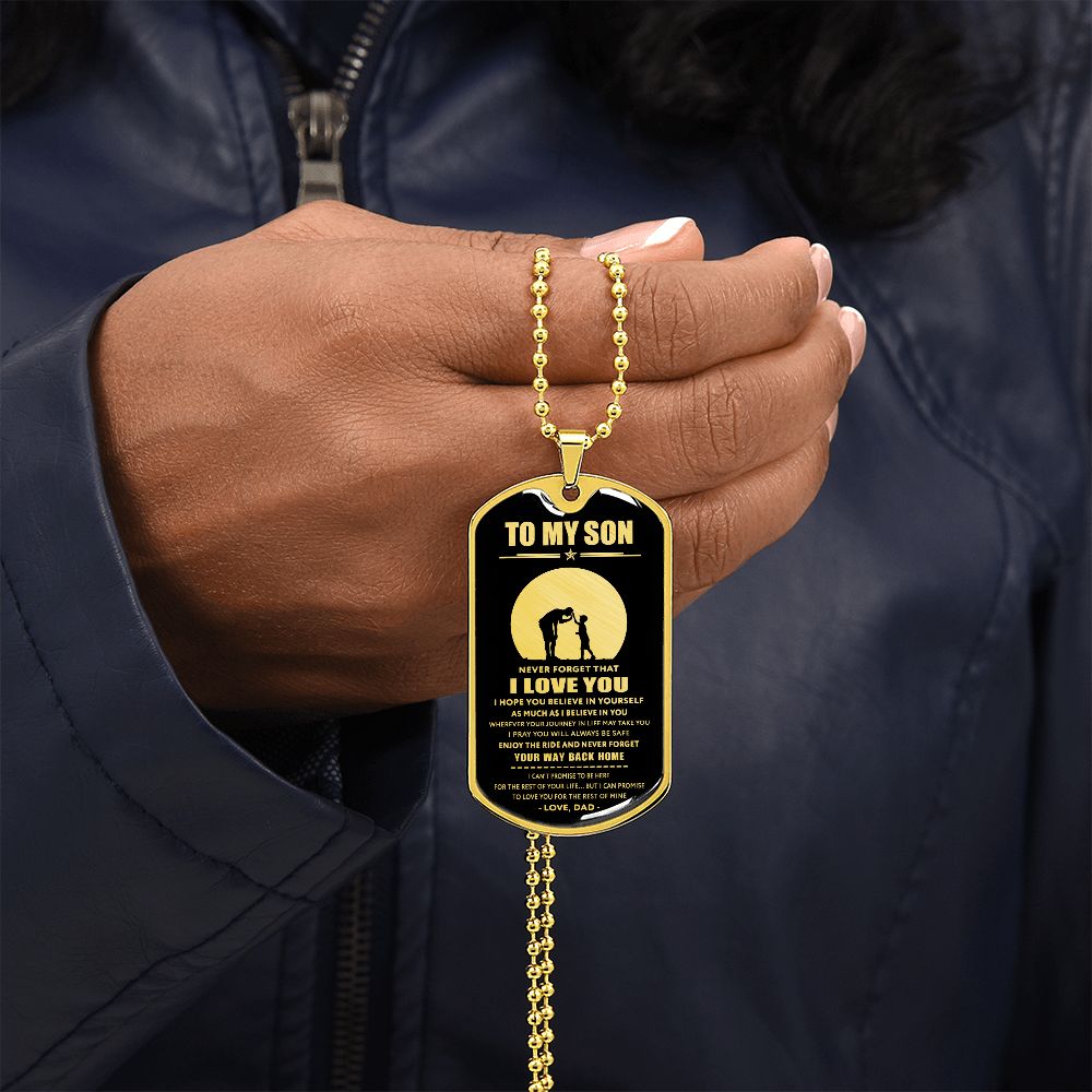 Son Way Back Home, Dog Tag Necklace, Gift For Son From Dad
