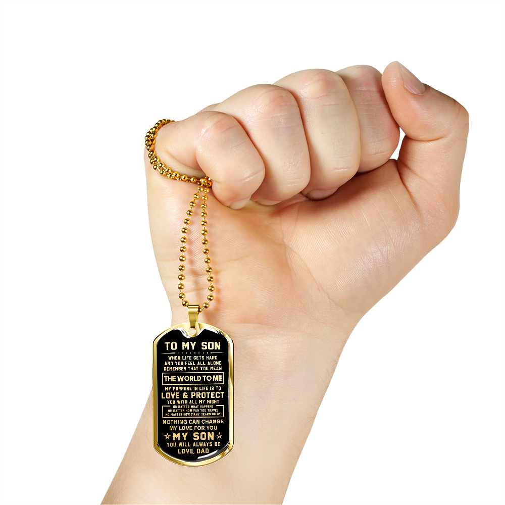 Son The World To Me | Dog Tag Necklace | Gift For Son From Dad
