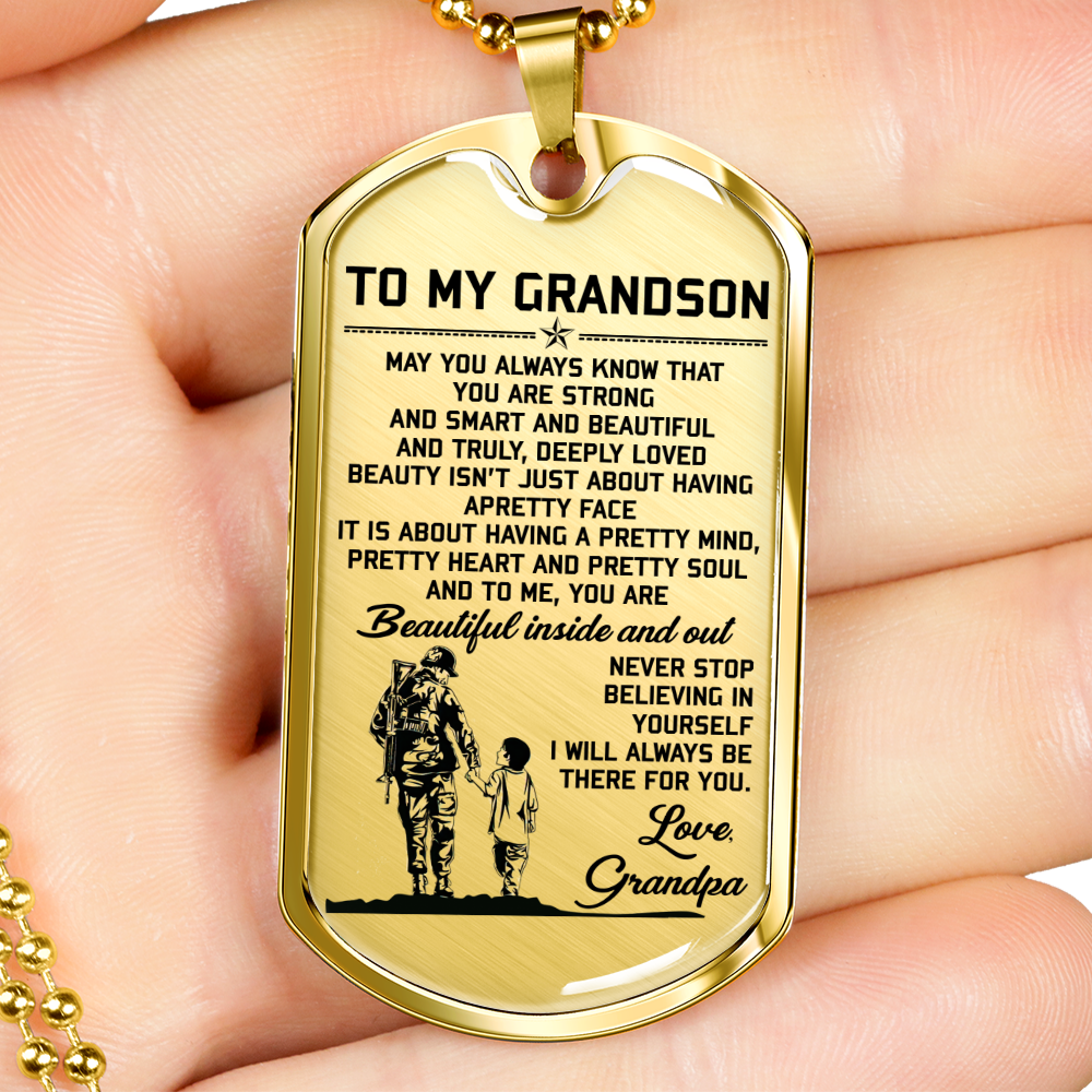 Grandpa To Grandson | Beautiful Inside And Out | Dog Tag Necklace | Christmas Gift For Grandson