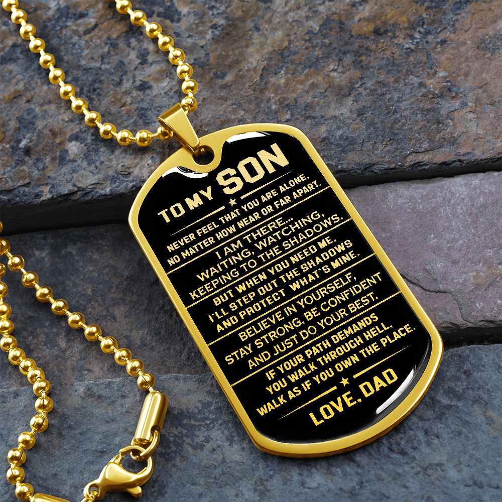 To My Son Dog Tag Necklace, Believe In Yourself, Gift For Son From Dad