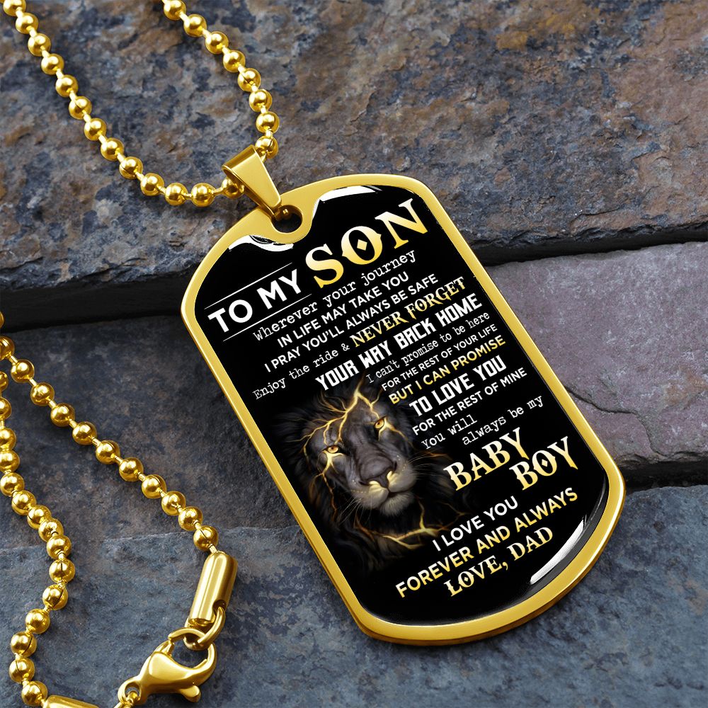 To My Son | Never Forget Your Way Back Home | Dog Tag Necklace | Gift For Son From Dad