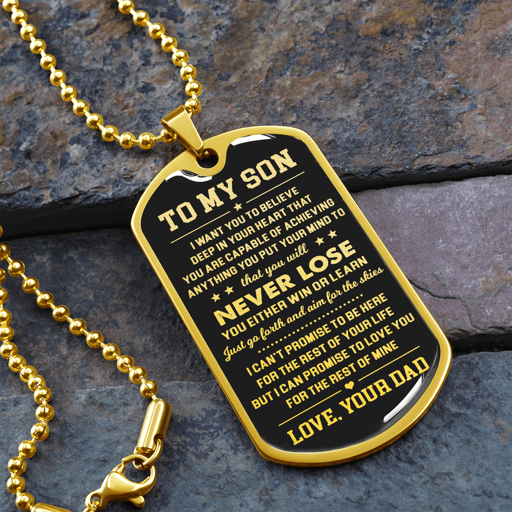 To My Son | Never Lose | Dog Tag Necklace | Gift for Son from Dad