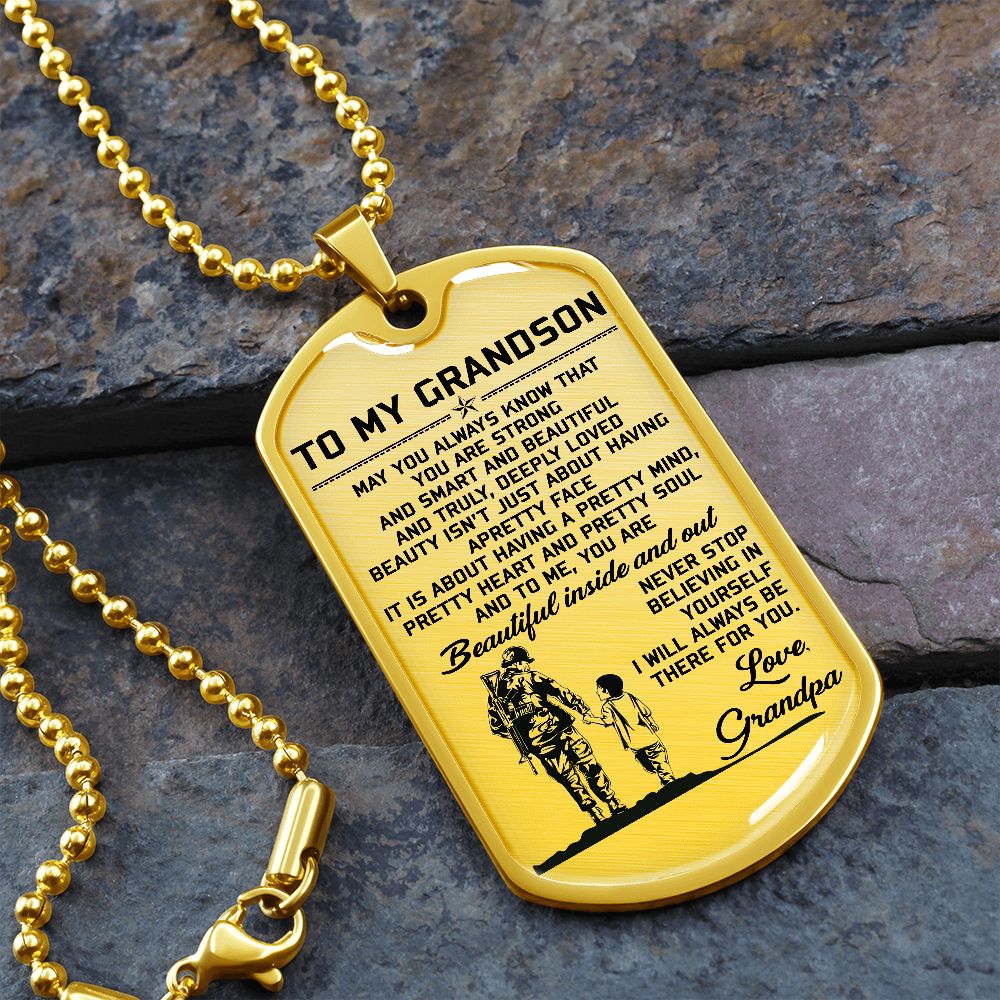 Grandpa To Grandson | Beautiful Inside And Out | Dog Tag Necklace | Christmas Gift For Grandson