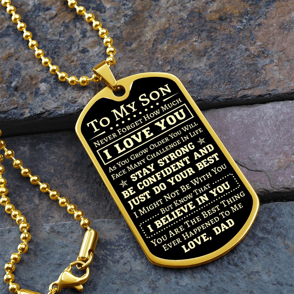 To My Son Dog Tag Necklace | Stay Strong Be Confident | Unique Gift Ideas For Son