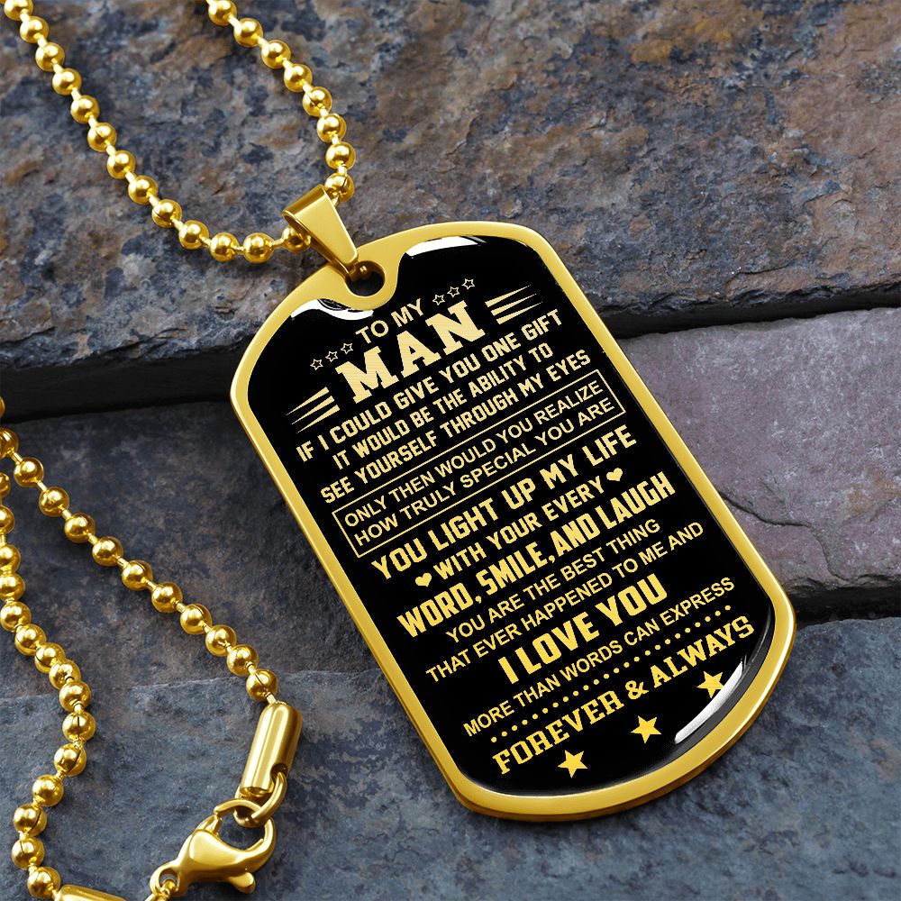 To My Man Dog Tag Necklace | Word Smile And Laugh | Romantic Gift for Him