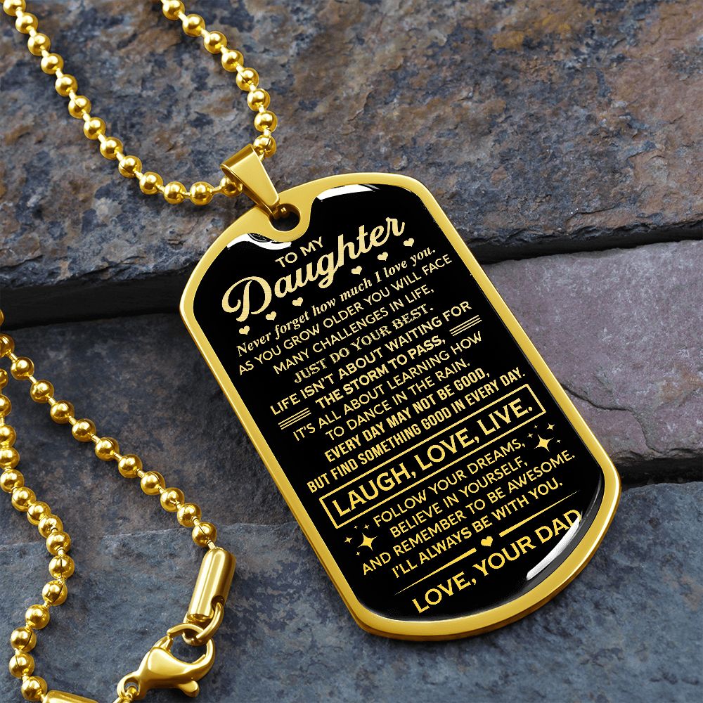 Daughter Remember To Be Awesome, Dog Tag Necklace, Gift for Daughter from Dad