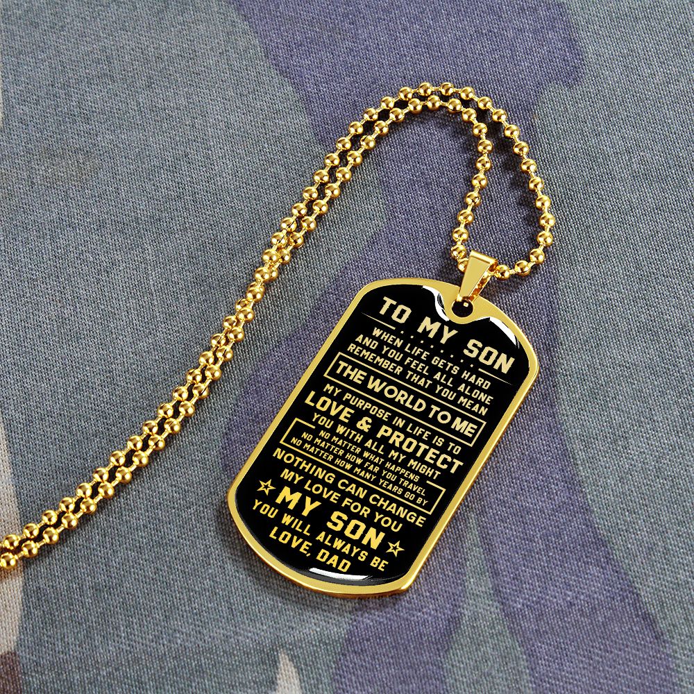 Son The World To Me | Dog Tag Necklace | Gift For Son From Dad