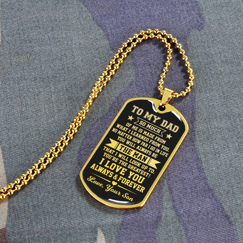To My Dad Dog Tag Necklace | I Learned From You | Christmas Gift for Dad