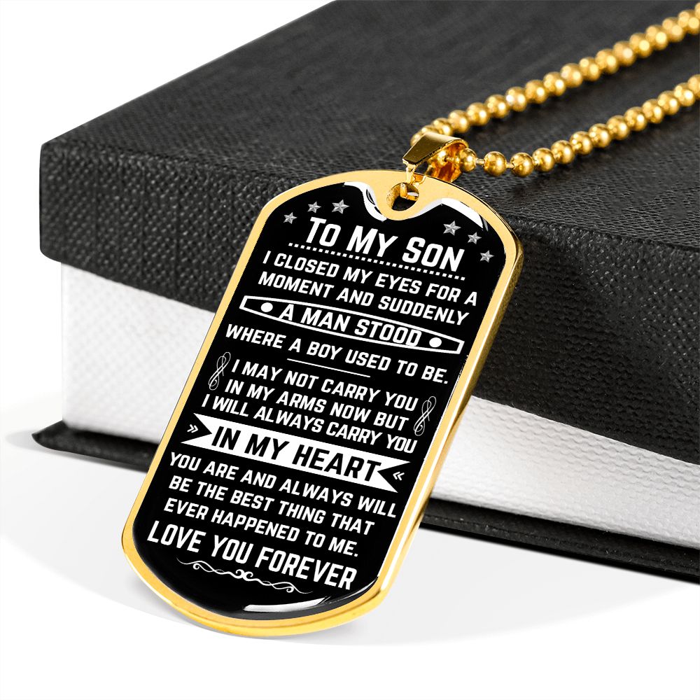 To My Son | Always In My Heart | Dog Tag Necklace | Unique Gifts For Son