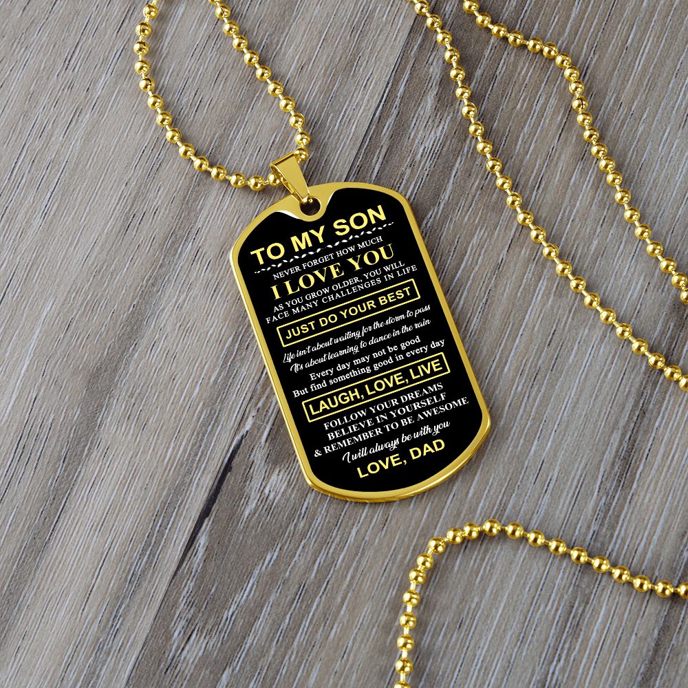 Son Laugh Love Live, Dog Tag Necklace, Gift For Son From Dad