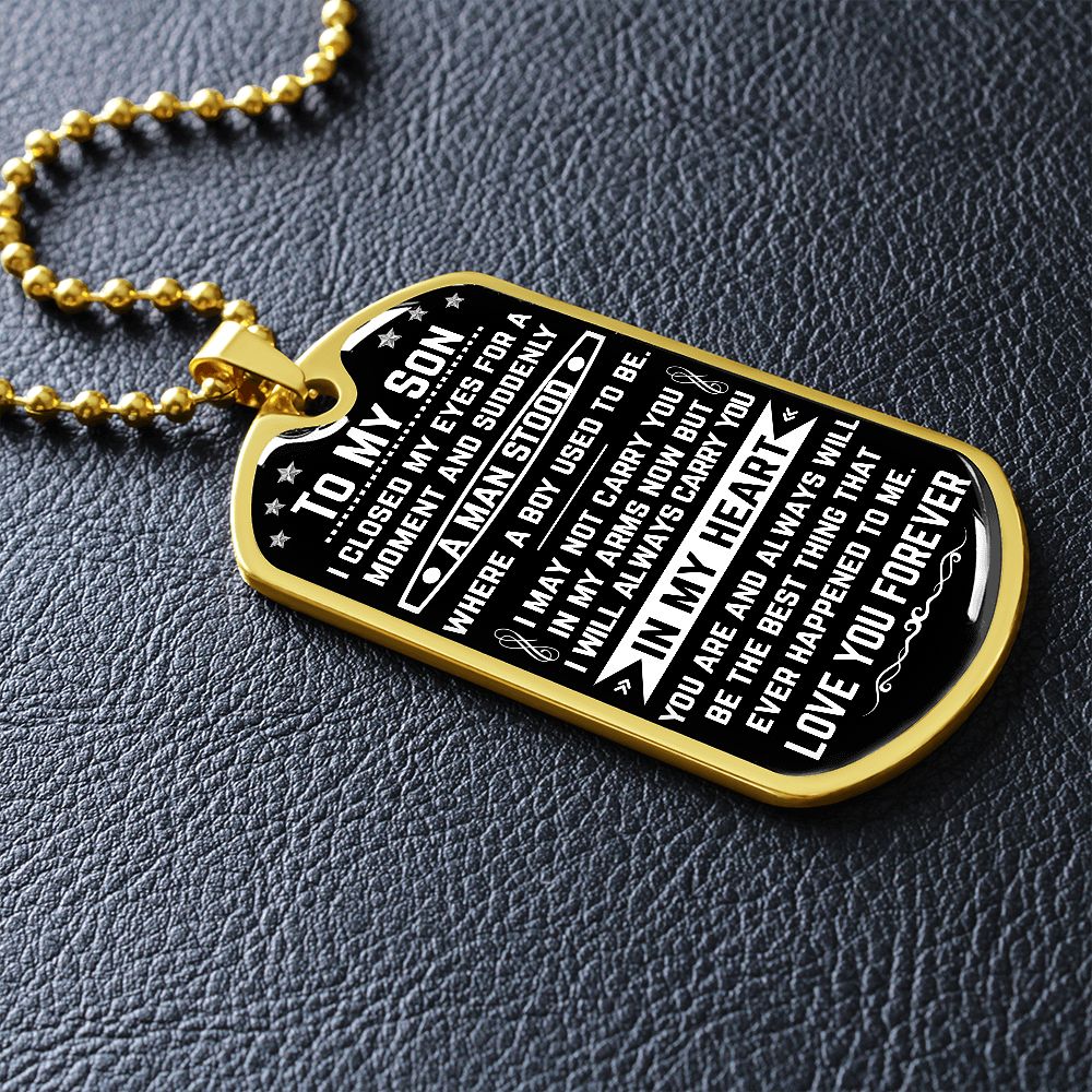 To My Son | Always In My Heart | Dog Tag Necklace | Unique Gifts For Son