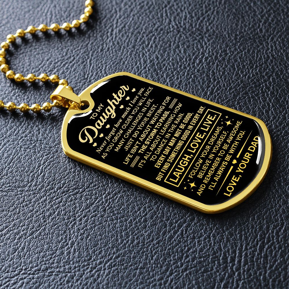 Daughter Remember To Be Awesome, Dog Tag Necklace, Gift for Daughter from Dad