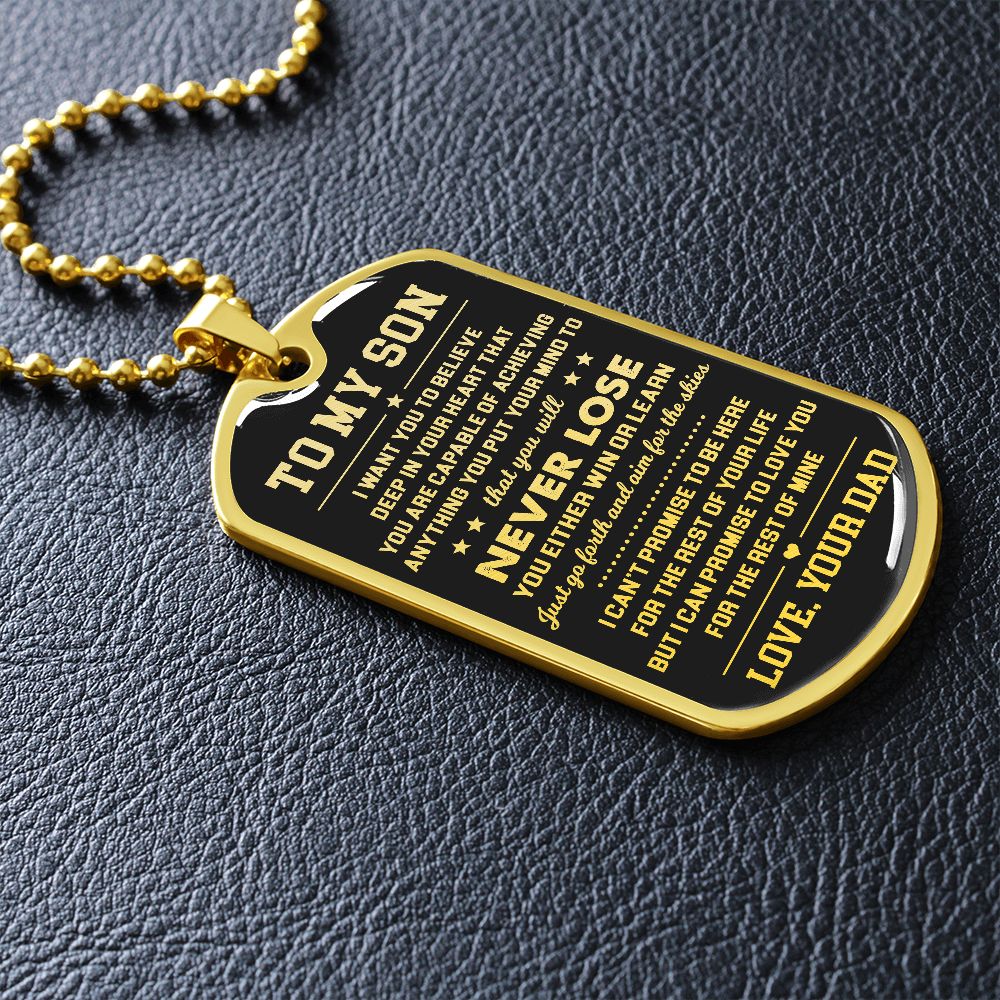 To My Son | Never Lose | Dog Tag Necklace | Gift for Son from Dad