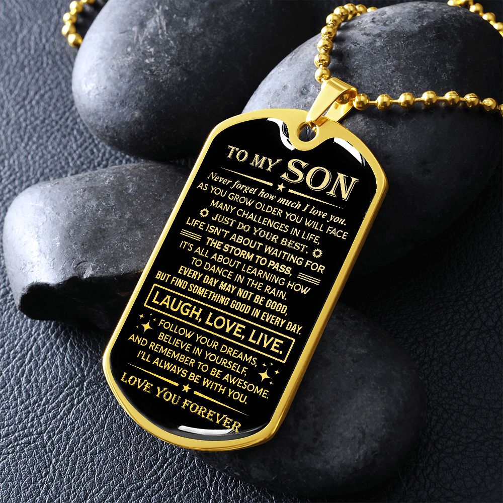 To My Son Dog Tag Necklace | Laugh Love Live | Gift for Son from Parents