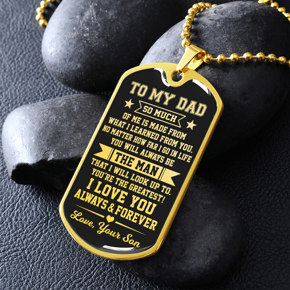 To My Dad Dog Tag Necklace | I Learned From You | Christmas Gift for Dad