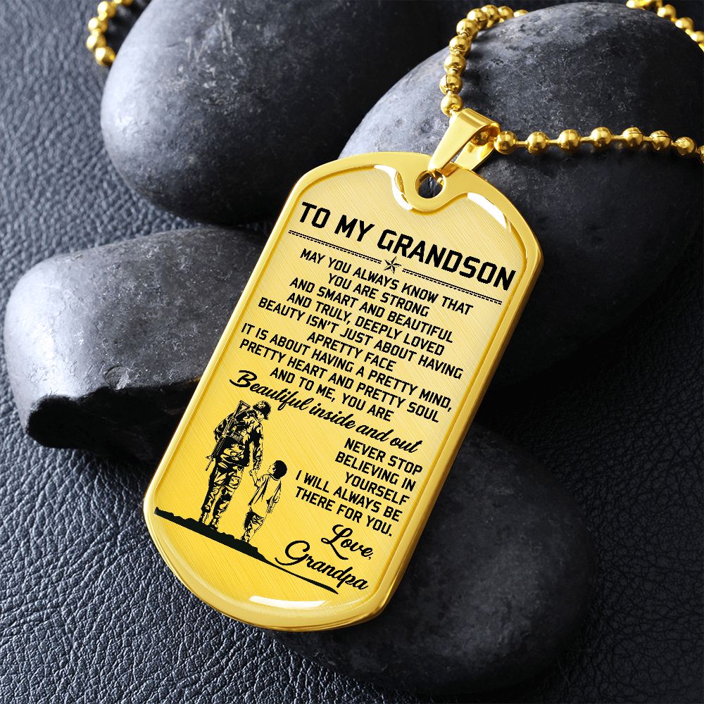 Grandpa To Grandson | Beautiful Inside And Out | Dog Tag Necklace | Christmas Gift For Grandson