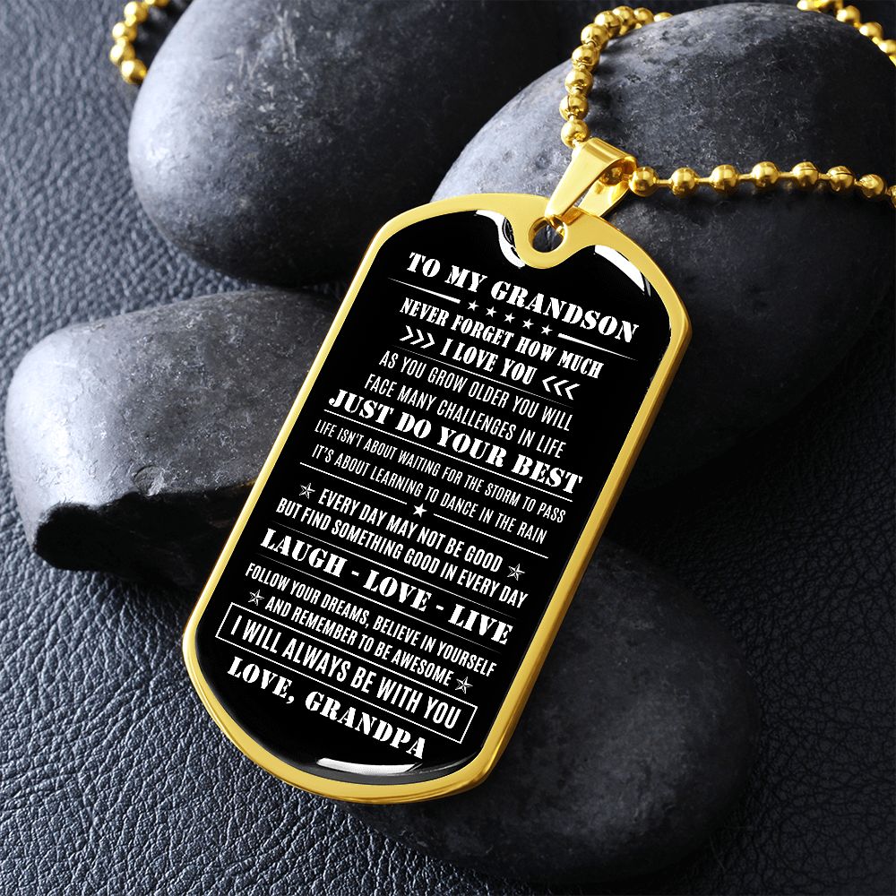 To My Grandson, Follow Your Dreams, DogTag Necklace Gift
