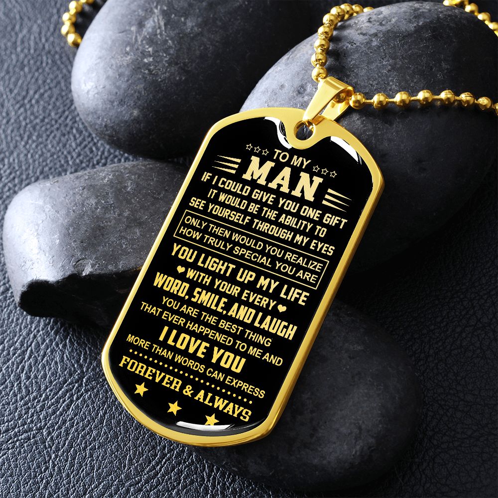 To My Man Dog Tag Necklace | Word Smile And Laugh | Romantic Gift for Him