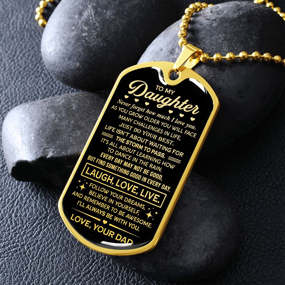 Daughter Remember To Be Awesome, Dog Tag Necklace, Gift for Daughter from Dad