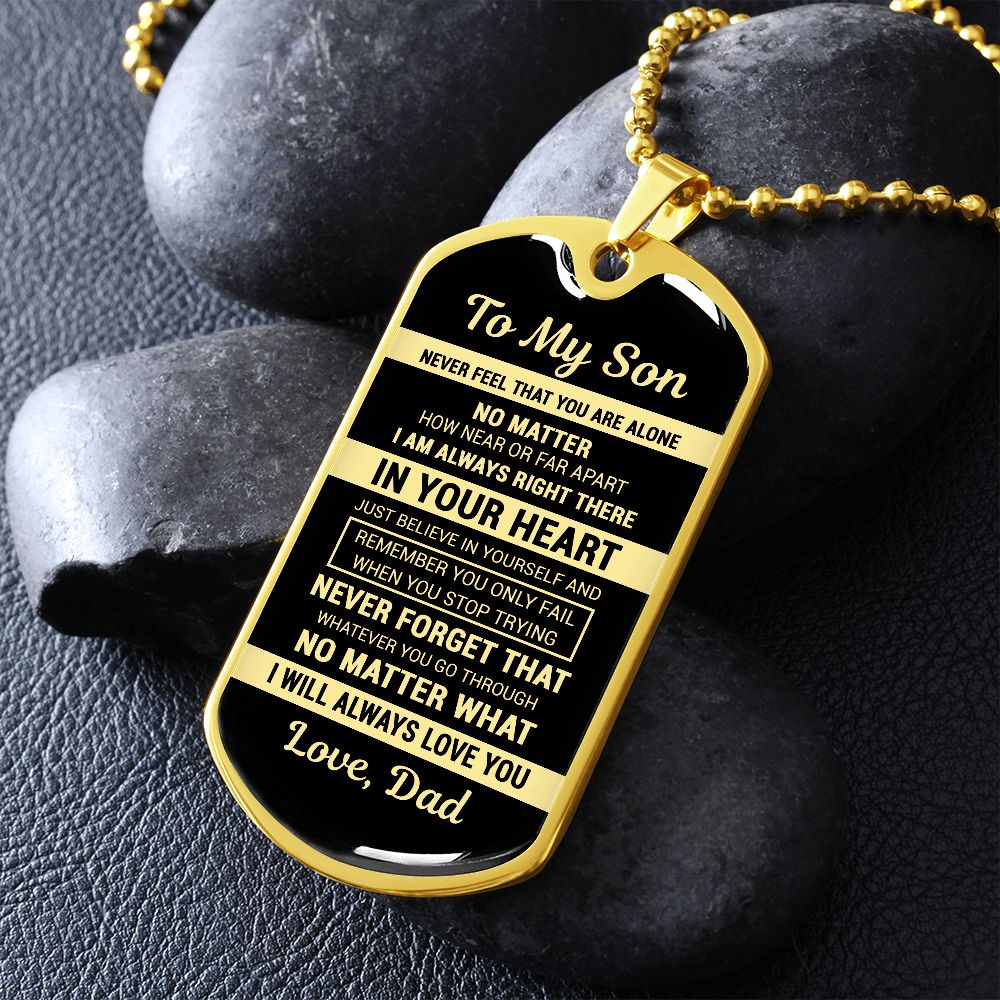 To My Son Gift From Dad | Remember You Only Fail When You Stop Trying | Dog Tag Necklace