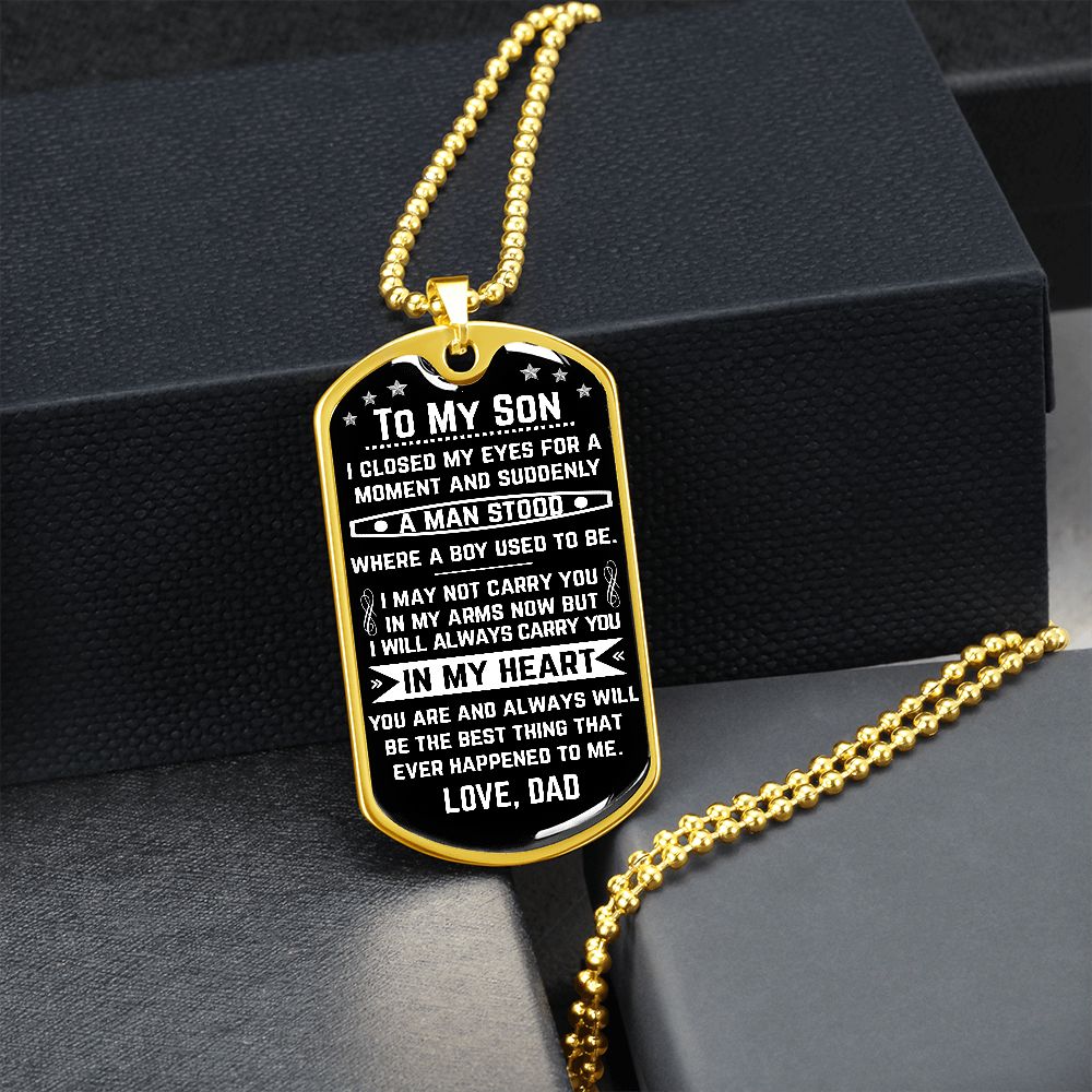 To My Son | Always Carry You In My Heart | Dog Tag Necklace | Gift for Son from Dad