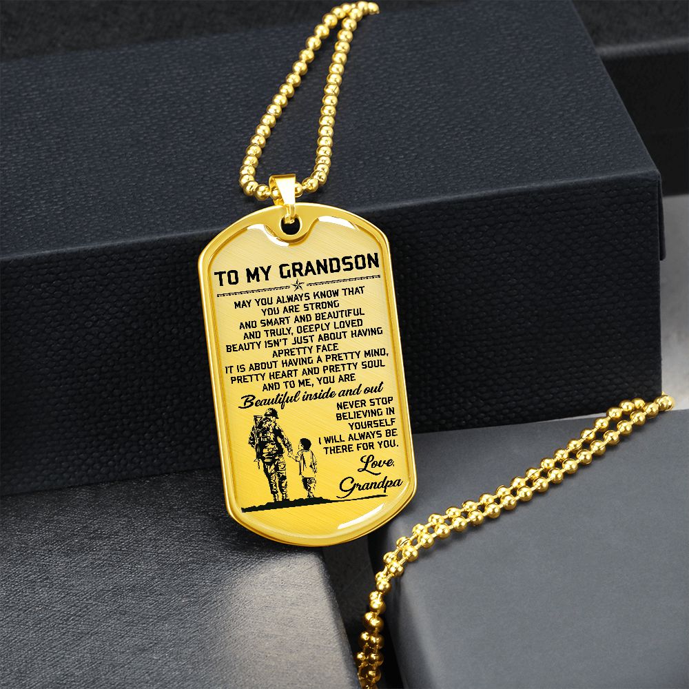 Grandpa To Grandson | Beautiful Inside And Out | Dog Tag Necklace | Christmas Gift For Grandson