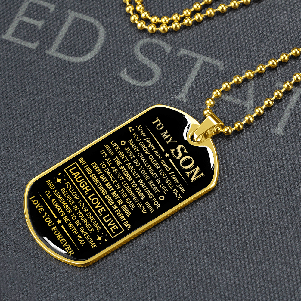 To My Son Dog Tag Necklace | Laugh Love Live | Gift for Son from Parents