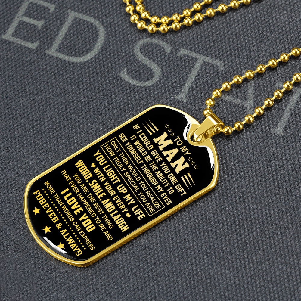 To My Man Dog Tag Necklace | Word Smile And Laugh | Romantic Gift for Him